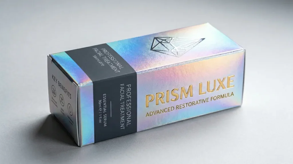 foil stamped holographic boxes with spot uv