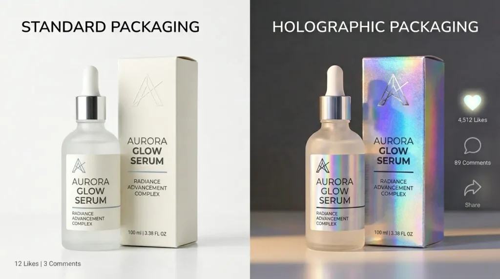 holographic vs standard packaging social media impact